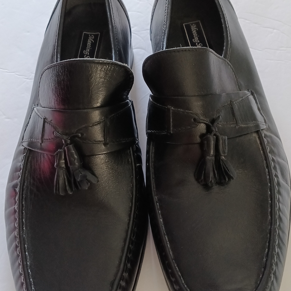 Meeting Street Black Leather Tassel Slip-On Loafers